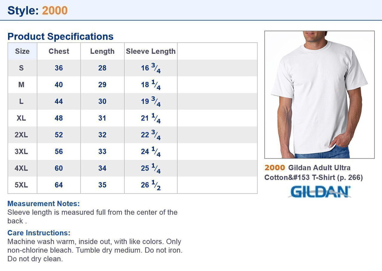 Gildan Size chart